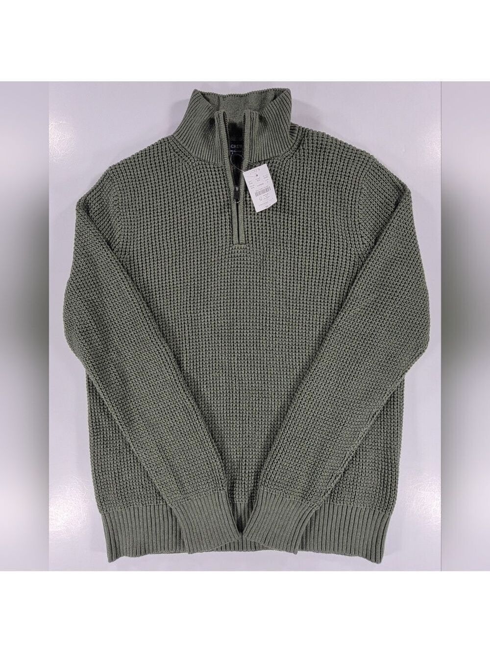 NWT J Crew Sweater Mens Medium Green Waffle Knit 1/4 Zip Pullover Preppy NEW